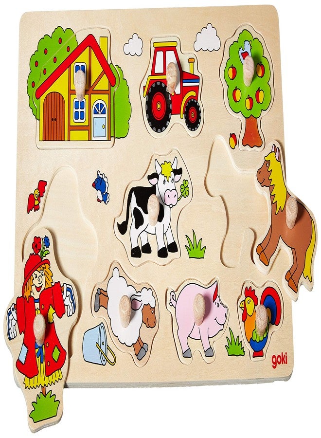 GOKI Wooden Puzzles for Toddlers 1-3 Farm Animal Peg Puzzle with Jumbo Knobs Ages 1+ Educational Montessori Toys for Shape Recognition & Fine Motor Skills - 9 Pieces-Designed with Love in Germany - Image 4